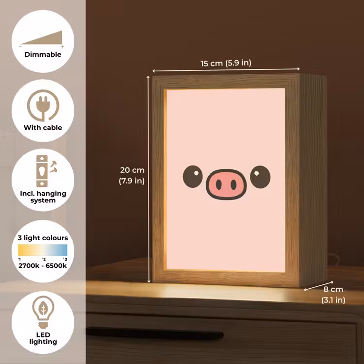 Varken - Roze - Minimalistisch Light Box met kabel (Kinderlampje) klein -USP_EN