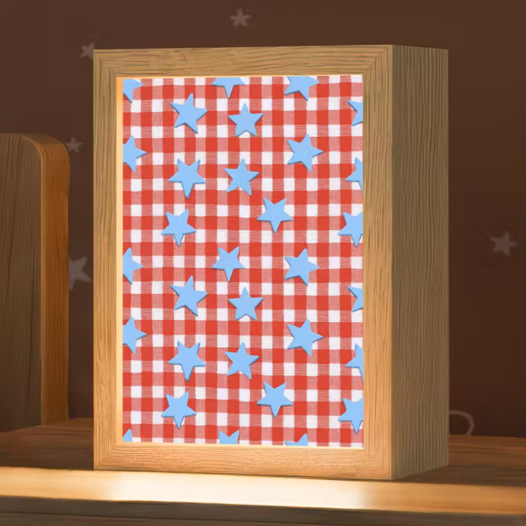 Ruit - Sterren - Rood Light Box met kabel (Kinderlampje) klein 904 -zzz_3d_website