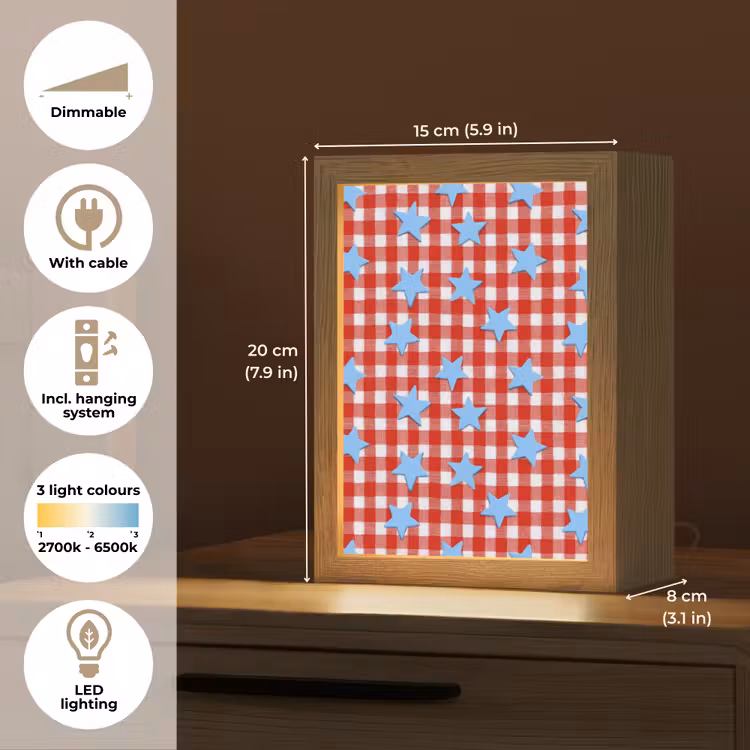 Ruit - Sterren - Rood Light Box met kabel (Kinderlampje) klein 904 -USP_EN