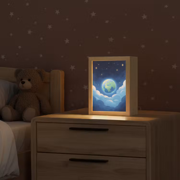 Planeet - Wolken - Sterren - Blauw Light Box met kabel klein -sfeer1_kind