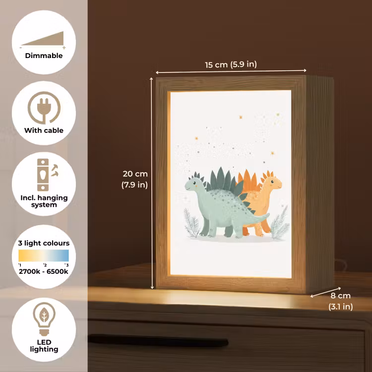 Planten - Sterren - Dinosaurussen - Oranje Light Box met kabel (Kinderlampje) klein -USP_EN