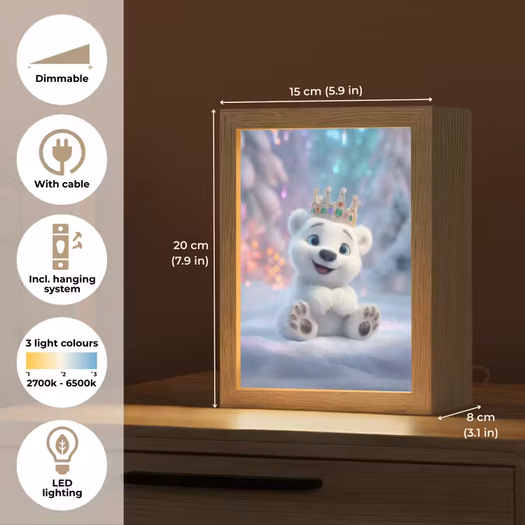 Ijsbeerwelp - Sneeuw - Lichtjes - Kroon Light Box met kabel (Kinderlampje) klein -USP_EN
