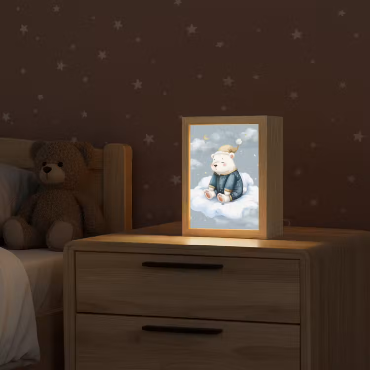 Ijsbeer - Pyjama - Wolken - Sterrenhemel Light Box met kabel klein -sfeer1_kind