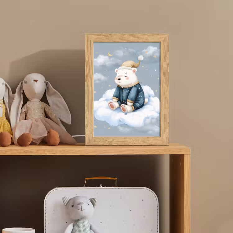 Ijsbeer - Pyjama - Wolken - Sterrenhemel Light Box met kabel klein -sfeer2_kind