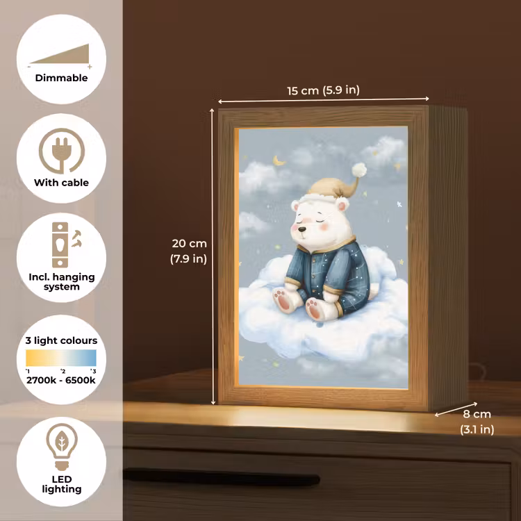 Ijsbeer - Pyjama - Wolken - Sterrenhemel Light Box met kabel (Kinderlampje) klein -USP_EN
