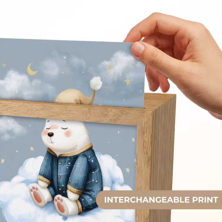 Ijsbeer - Pyjama - Wolken - Sterrenhemel Light Box met kabel (Kinderlampje) klein -USP_websiteprintEN