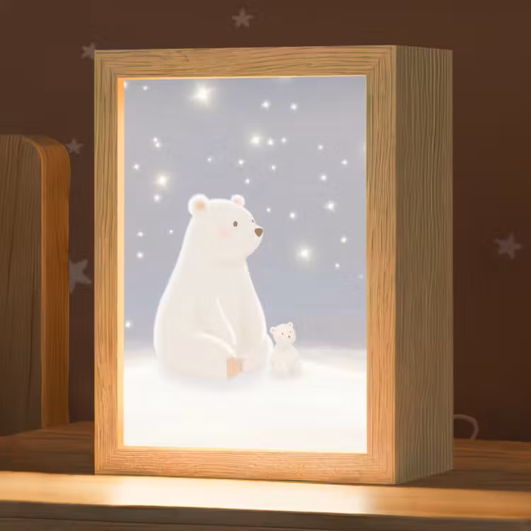 Ijsbeer - Sneeuw - Sterren - Blauw Light Box met kabel klein -zzz_3d_website
