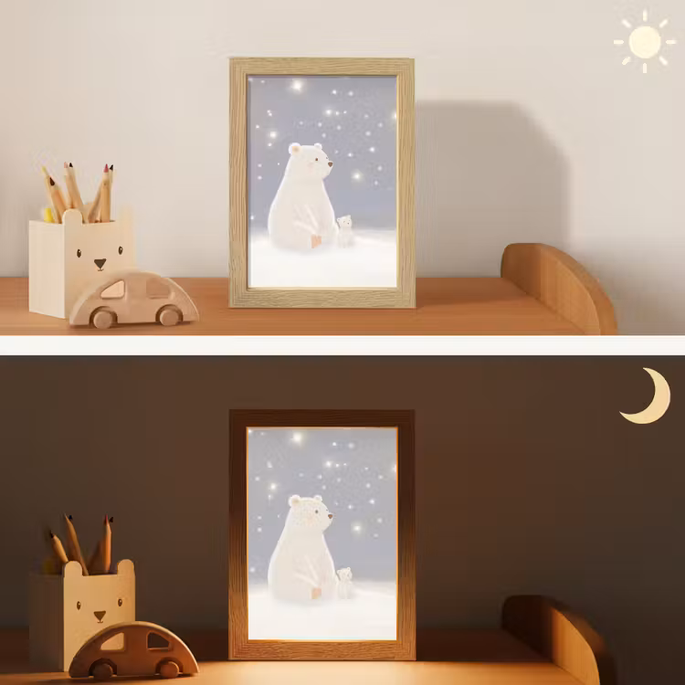 Ijsbeer - Sneeuw - Sterren - Blauw Light Box met kabel klein -sfeer3_kind
