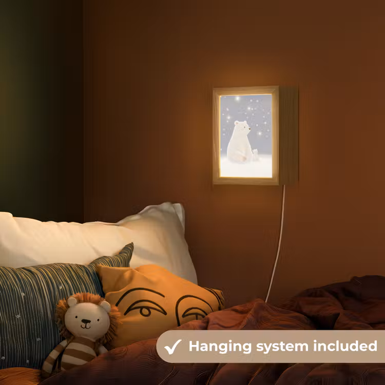 Ijsbeer - Sneeuw - Sterren - Blauw Light Box met kabel (Kinderlampje) klein -sfeer5_kind_EN