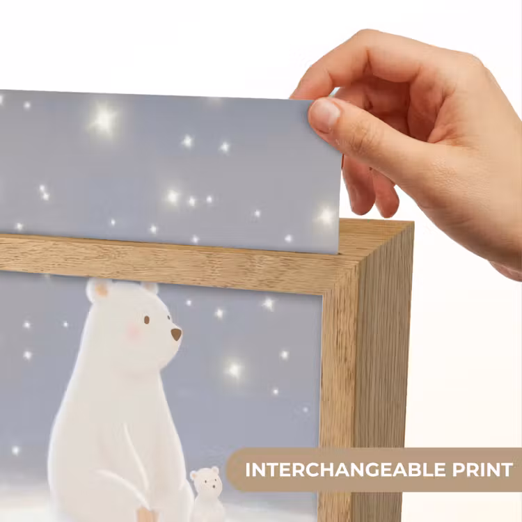 Ijsbeer - Sneeuw - Sterren - Blauw Light Box met kabel (Kinderlampje) klein -USP_websiteprintEN