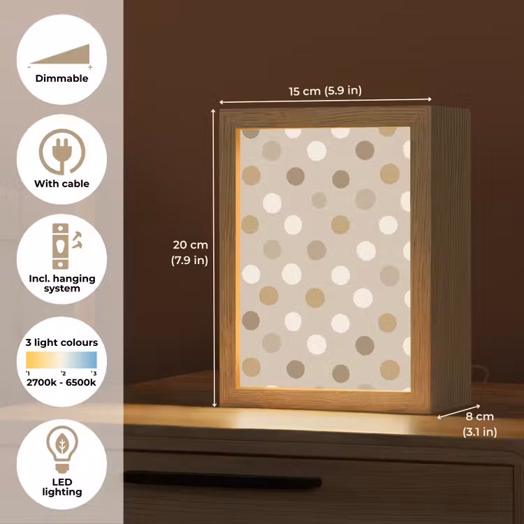 Polka - Dots - Beige Light Box met kabel (Kinderlampje) klein 904 -USP_EN
