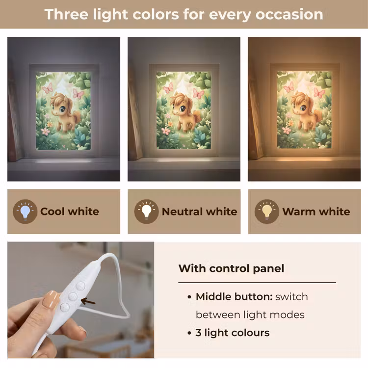 Pony - Bruin - Cartoon - Vlinders Light Box met kabel (Kinderlampje) klein -USP_lichtkleurEN