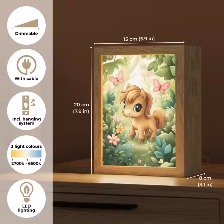 Pony - Bruin - Cartoon - Vlinders Light Box met kabel (Kinderlampje) klein -USP_EN