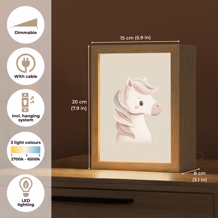 Pony - Minimalistisch - Pastel Light Box met kabel (Kinderlampje) klein -USP_EN