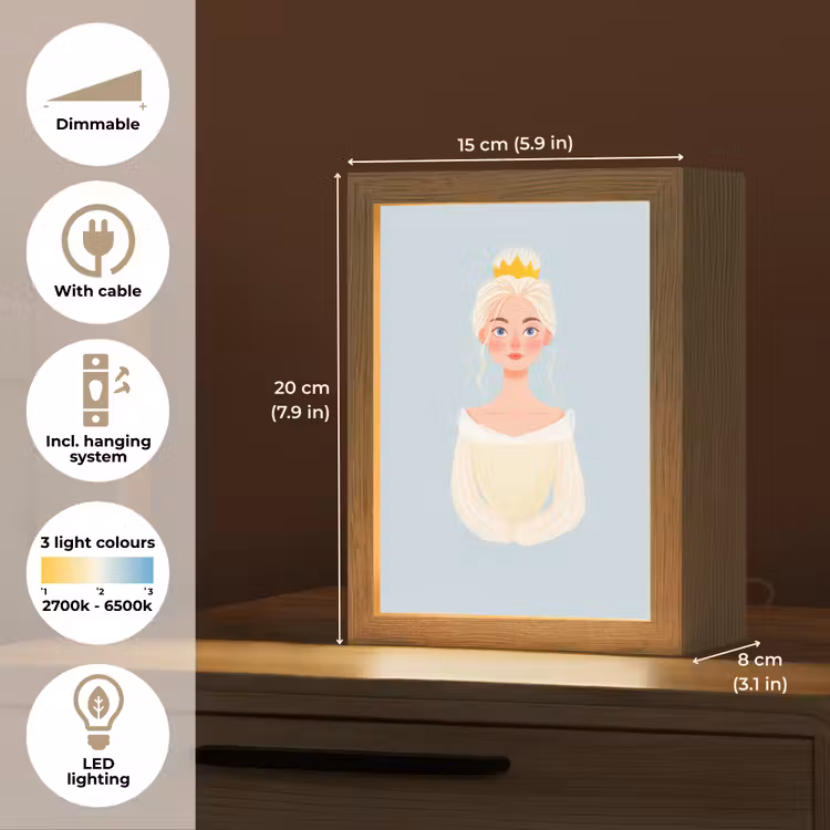 Prinses - Kroon - Blauw Light Box met kabel (Kinderlampje) klein -USP_EN