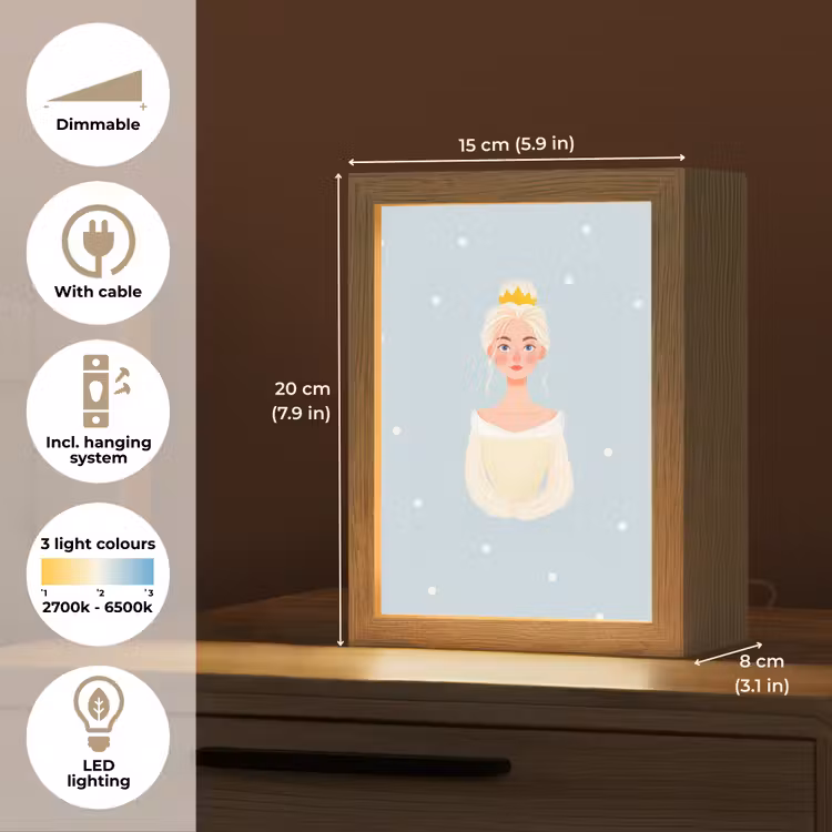 Prinses - Kroon - Blauw - Stippen Light Box met kabel (Kinderlampje) klein -USP_EN