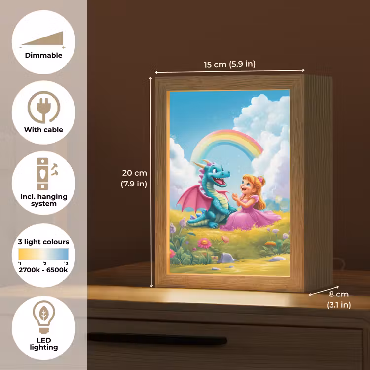 Prinses - Draak - Regenboog Light Box met kabel (Kinderlampje) klein -USP_EN