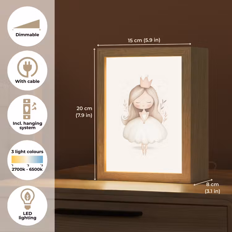 Prinses - Jurk - Kroon - Pastel Light Box met kabel (Kinderlampje) klein -USP_EN
