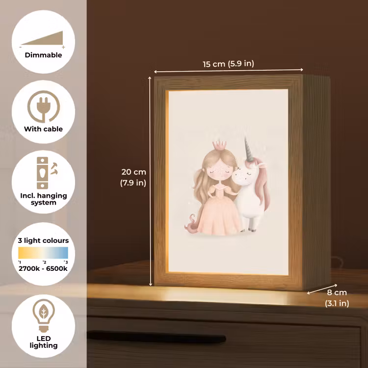Prinses - Eenhoorn - Pastel Light Box met kabel (Kinderlampje) klein -USP_EN