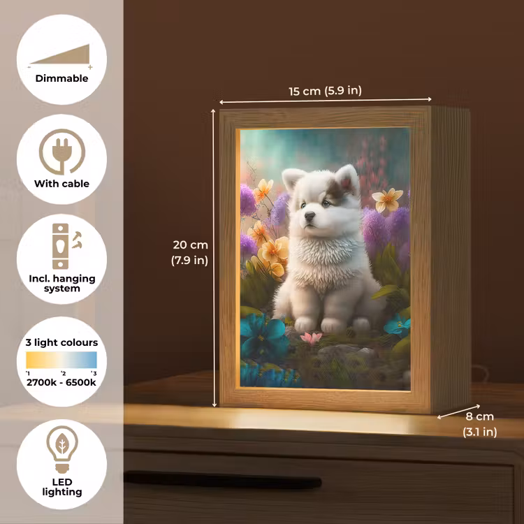 Puppy - Bloemen - Planten - Natuur - Husky Light Box met kabel (Kinderlampje) klein -USP_EN