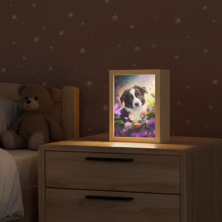 Puppy - Zon - Bloemen - Natuur - Bordercollie - Hond Light Box met kabel klein -sfeer1_kind
