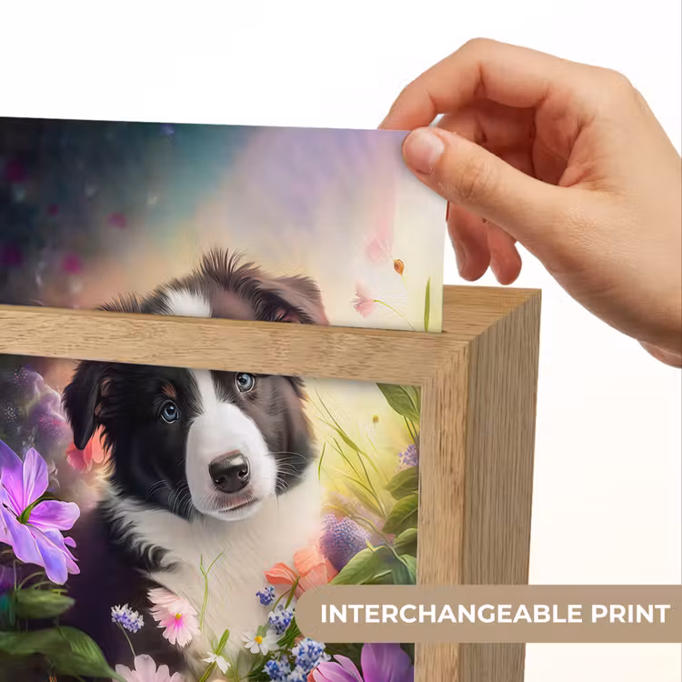 Puppy - Zon - Bloemen - Natuur - Bordercollie - Hond Light Box met kabel (Kinderlampje) klein -USP_websiteprintEN
