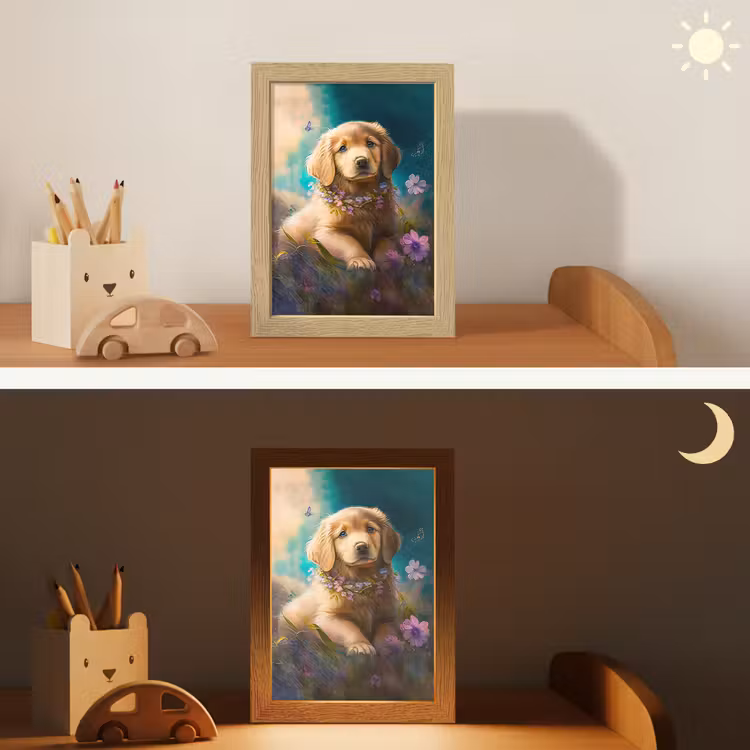 Puppy - Bloemenkrans - Vlinder - Hond - Golden retriever Light Box met kabel klein -sfeer3_kind