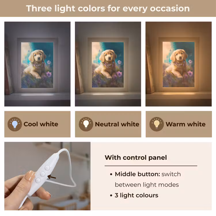 Puppy - Bloemenkrans - Vlinder - Hond - Golden retriever Light Box met kabel (Kinderlampje) klein -USP_lichtkleurEN