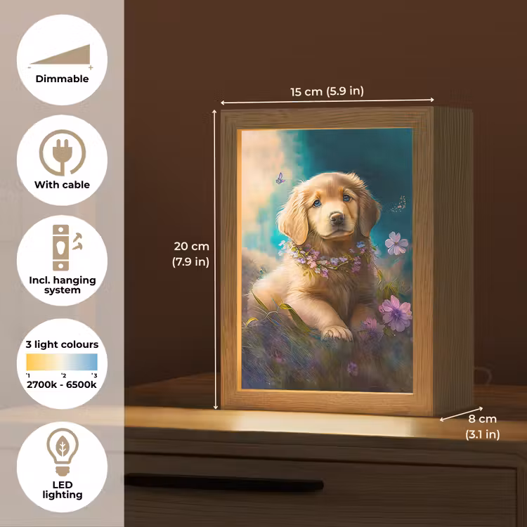 Puppy - Bloemenkrans - Vlinder - Hond - Golden retriever Light Box met kabel (Kinderlampje) klein -USP_EN