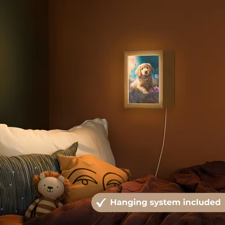 Puppy - Bloemenkrans - Vlinder - Hond - Golden retriever Light Box met kabel (Kinderlampje) klein -sfeer5_kind_EN