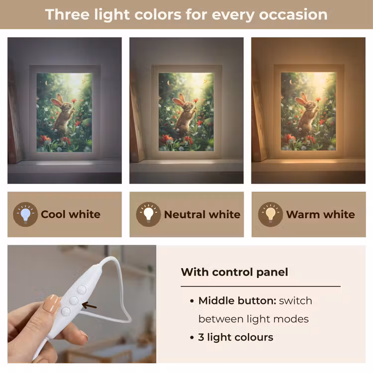 Konijn - Dieren - Bloemen - Natuur Light Box met kabel (Kinderlampje) klein -USP_lichtkleurEN