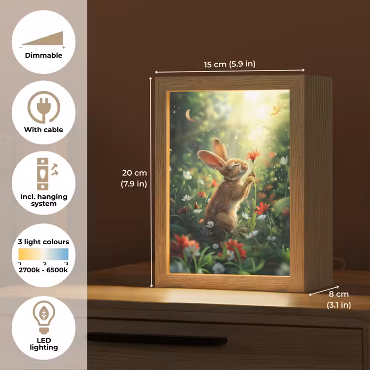 Konijn - Dieren - Bloemen - Natuur Light Box met kabel (Kinderlampje) klein -USP_EN