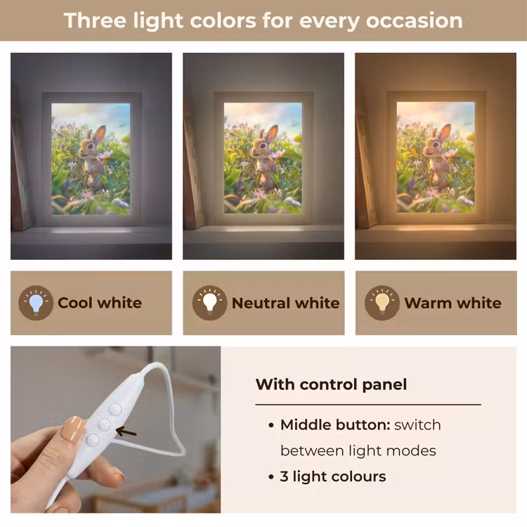 Konijn - Dieren - Natuur Light Box met kabel (Kinderlampje) klein -USP_lichtkleurEN