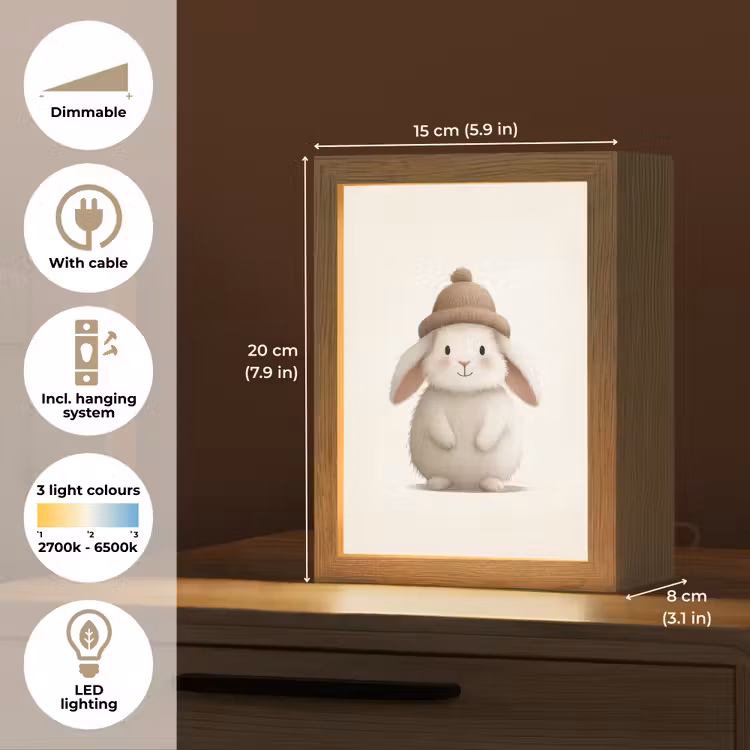 Konijn - Muts - Oren - Beige Light Box met kabel (Kinderlampje) klein -USP_EN