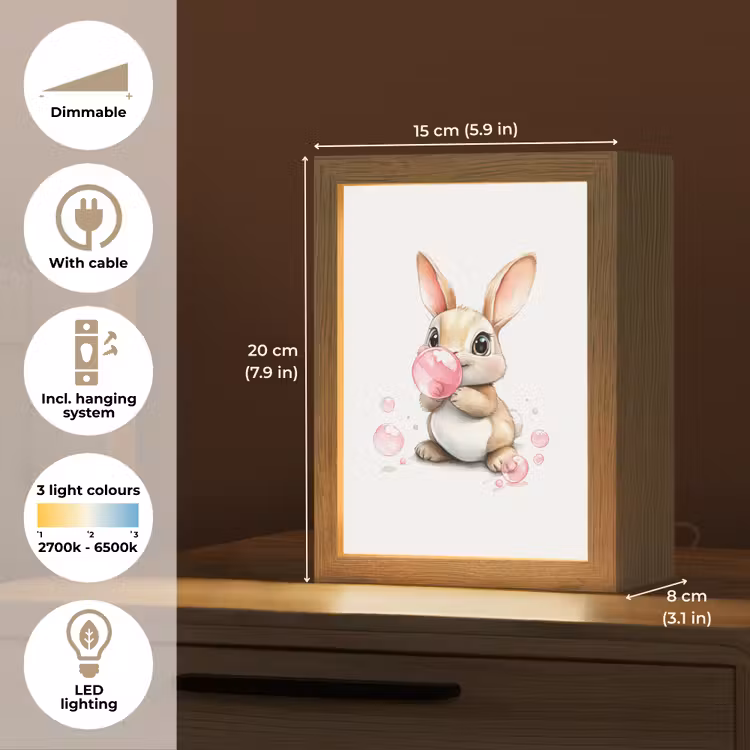 Konijn - Roze - Bellen Light Box met kabel (Kinderlampje) klein -USP_EN