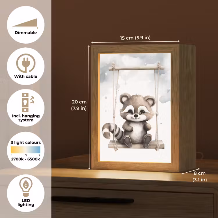 Wasbeer - Dier - Kinderen Light Box met kabel (Kinderlampje) klein -USP_EN