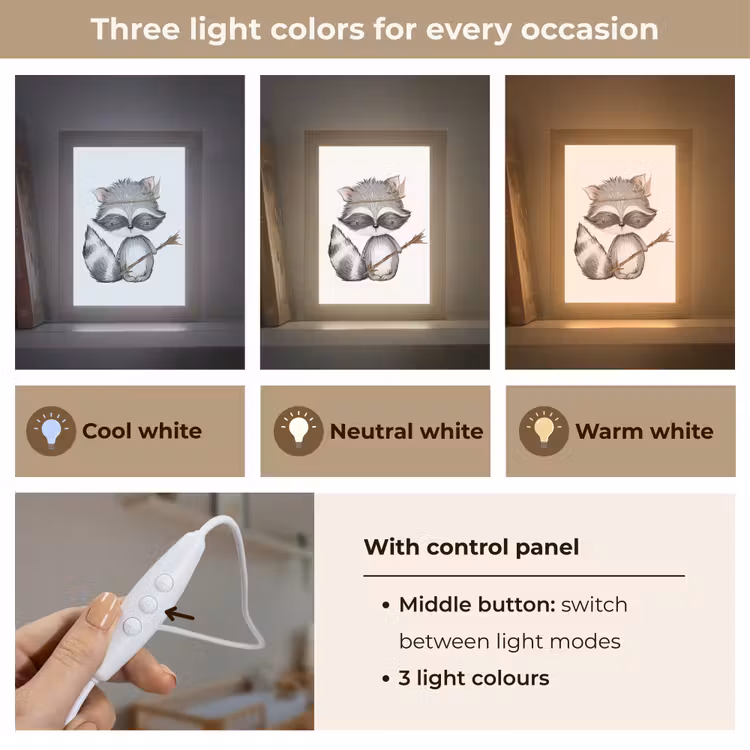 Wasbeer - Dier - Bosdieren Light Box met kabel (Kinderlampje) klein -USP_lichtkleurEN