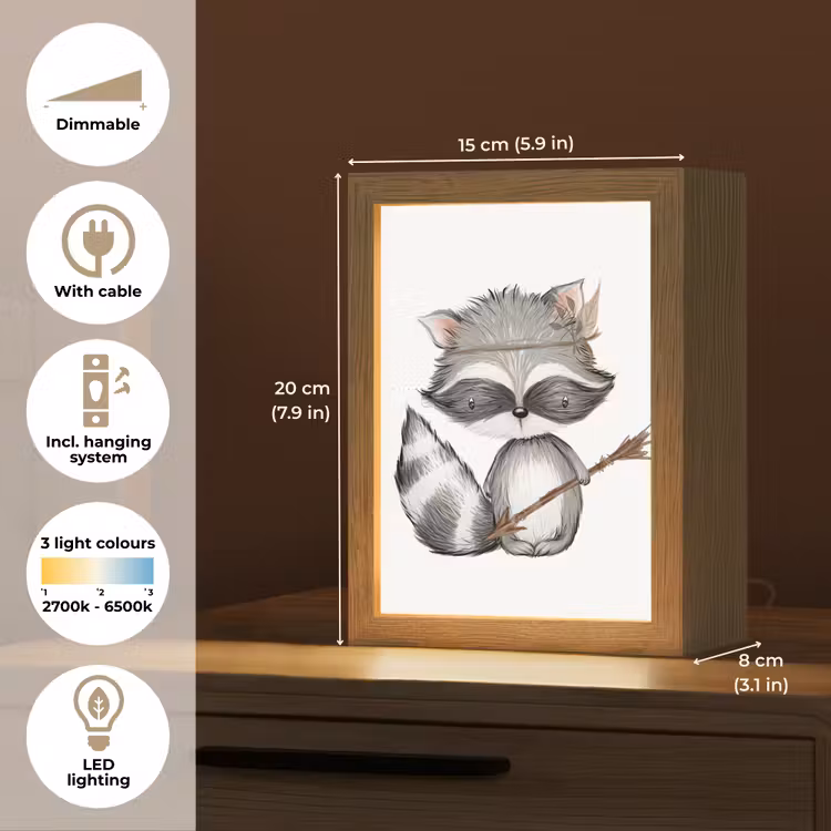 Wasbeer - Dier - Bosdieren Light Box met kabel (Kinderlampje) klein -USP_EN