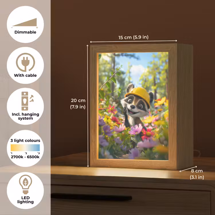 Wasbeer - Natuur - Bloemen - Bouwhelm Light Box met kabel (Kinderlampje) klein -USP_EN