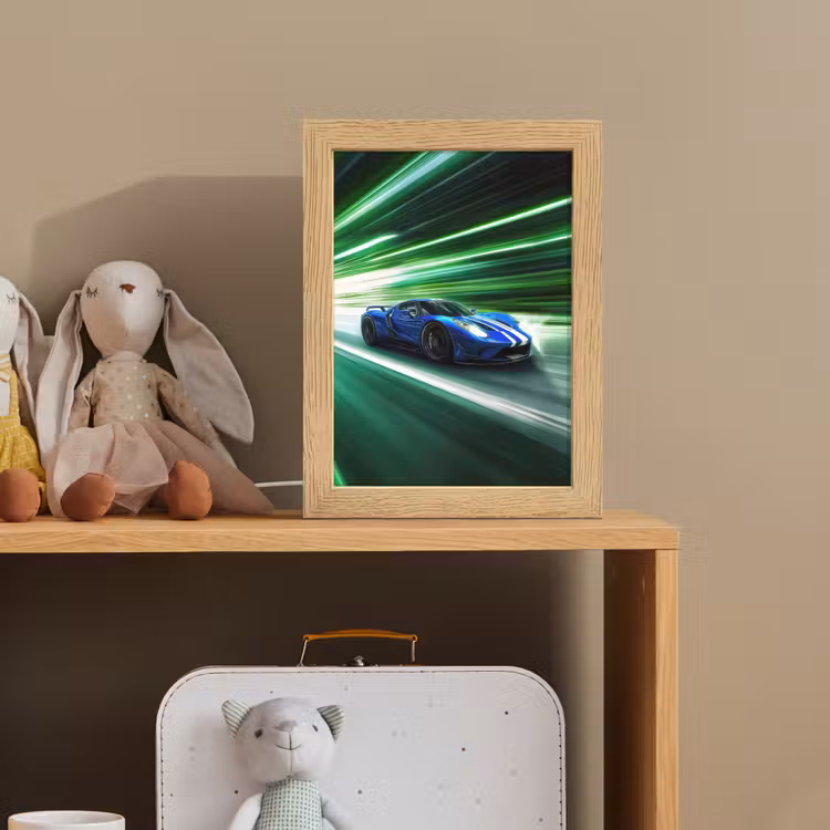 Race auto - Blauw - Groen Light Box met kabel klein -sfeer2_kind