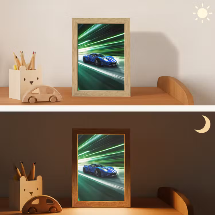 Race auto - Blauw - Groen Light Box met kabel klein -sfeer3_kind