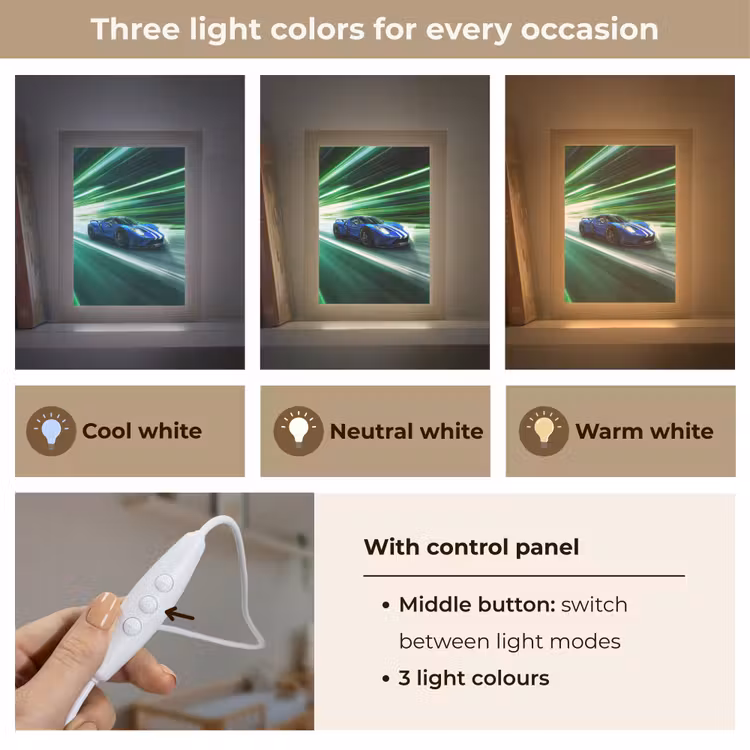 Race auto - Blauw - Groen Light Box met kabel (Kinderlampje) klein -USP_lichtkleurEN