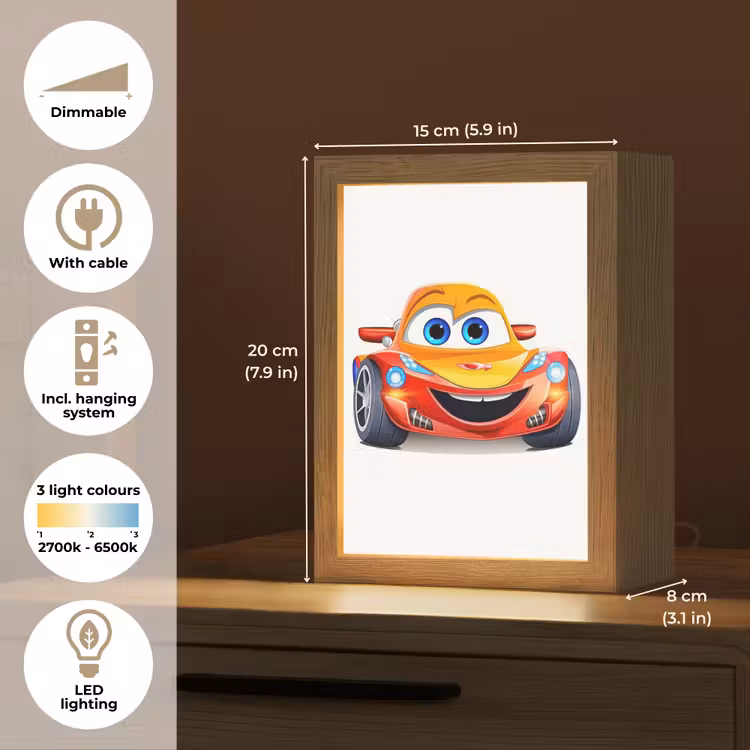 Raceauto - Oranje - Jongens - Kinderen - Auto Light Box met kabel (Kinderlampje) klein -USP_EN