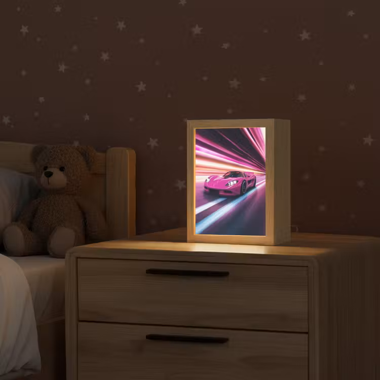 Raceauto - Roze - Neon Light Box met kabel klein -sfeer1_kind