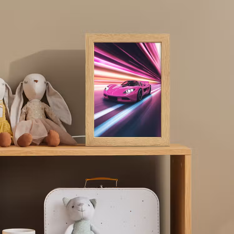 Raceauto - Roze - Neon Light Box met kabel klein -sfeer2_kind