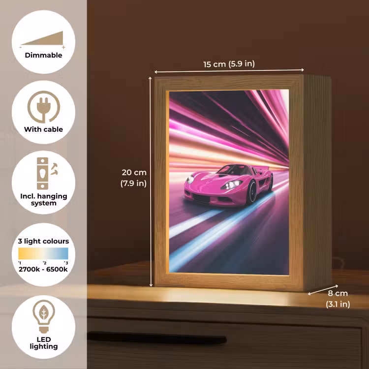 Raceauto - Roze - Neon Light Box met kabel (Kinderlampje) klein -USP_EN