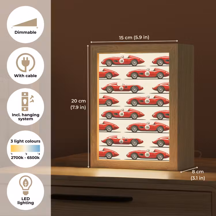 Raceauto - Retro - Rood Light Box met kabel (Kinderlampje) klein 904 -USP_EN