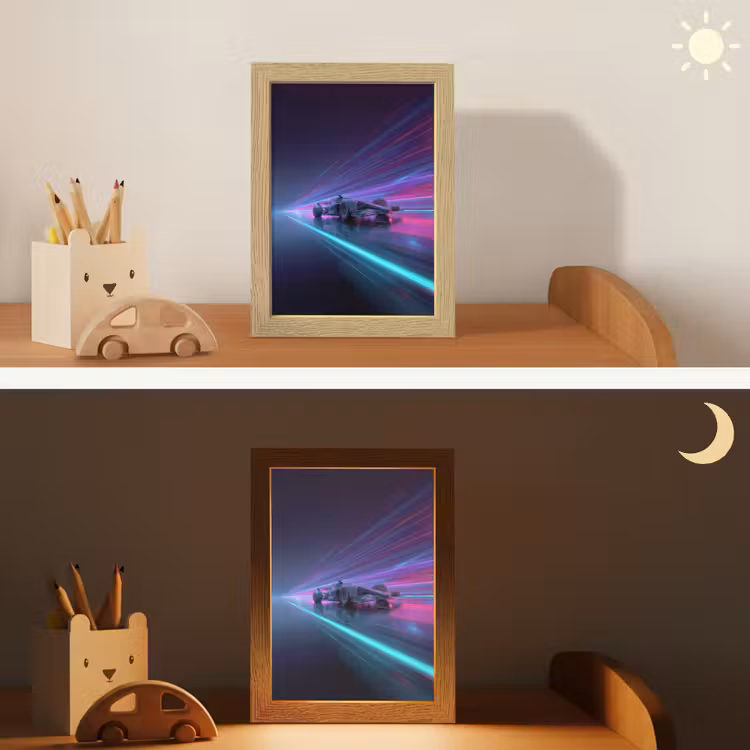 Racewagen - Neon - Snelheid - Paars Light Box met kabel klein -sfeer3_kind