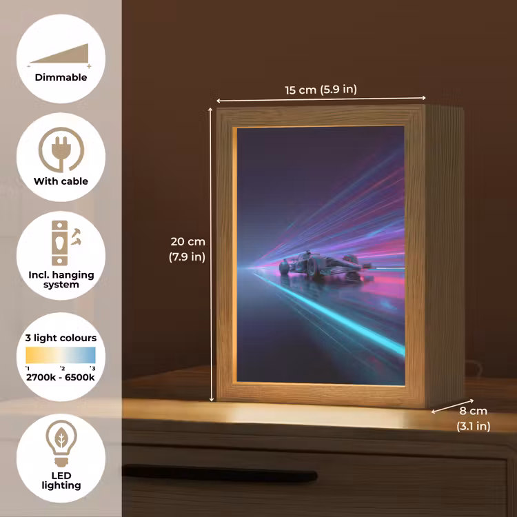Racewagen - Neon - Snelheid - Paars Light Box met kabel (Kinderlampje) klein -USP_EN