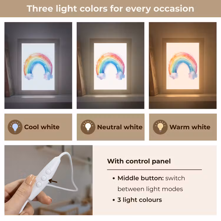 Regenboog - Kinderen - Meisje Light Box met kabel (Kinderlampje) klein -USP_lichtkleurEN